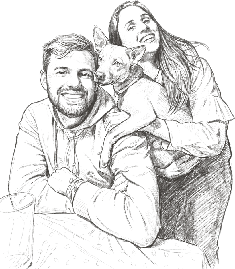 Dibujo de Fran y Vale con su perro
